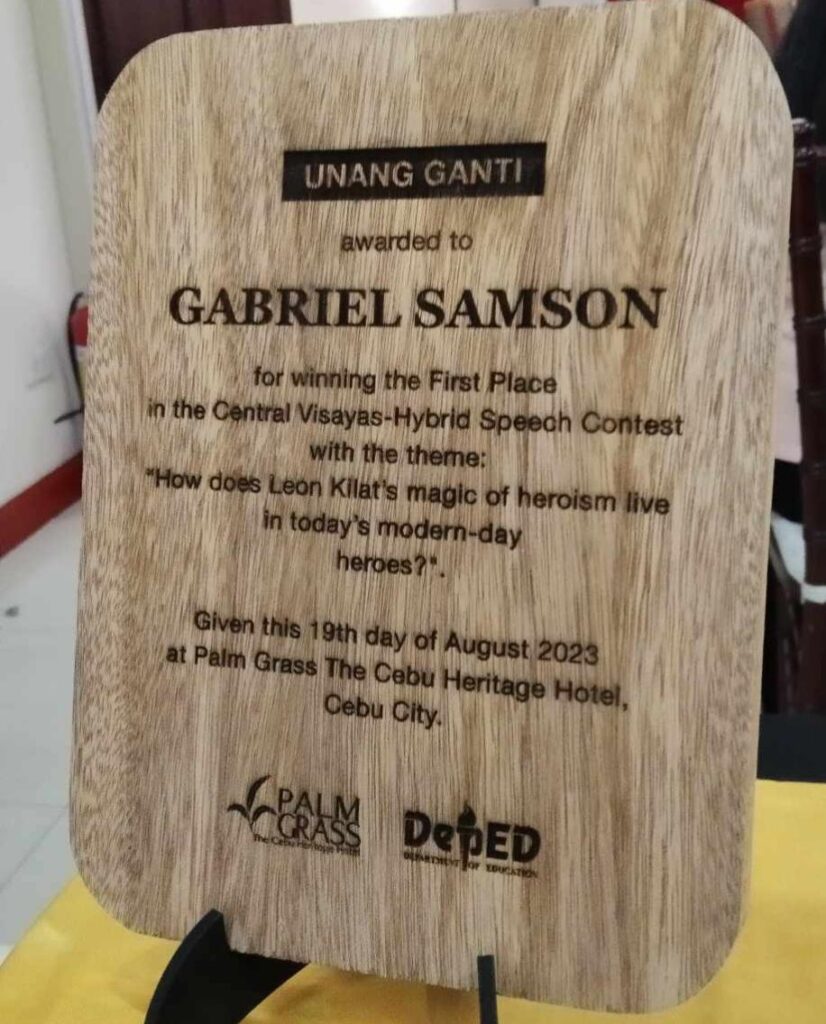 Gabriel Samson Secures 1st Place in Central Visayas-Hybrid Speech Contest