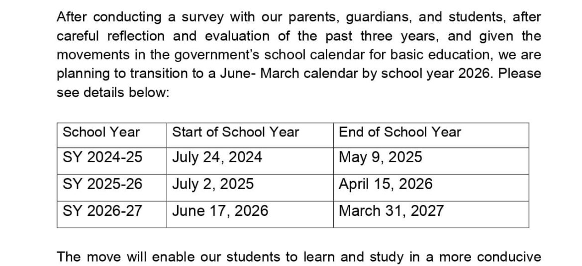 Change of School Year (Memo 2024-002 from the Office of the President)
